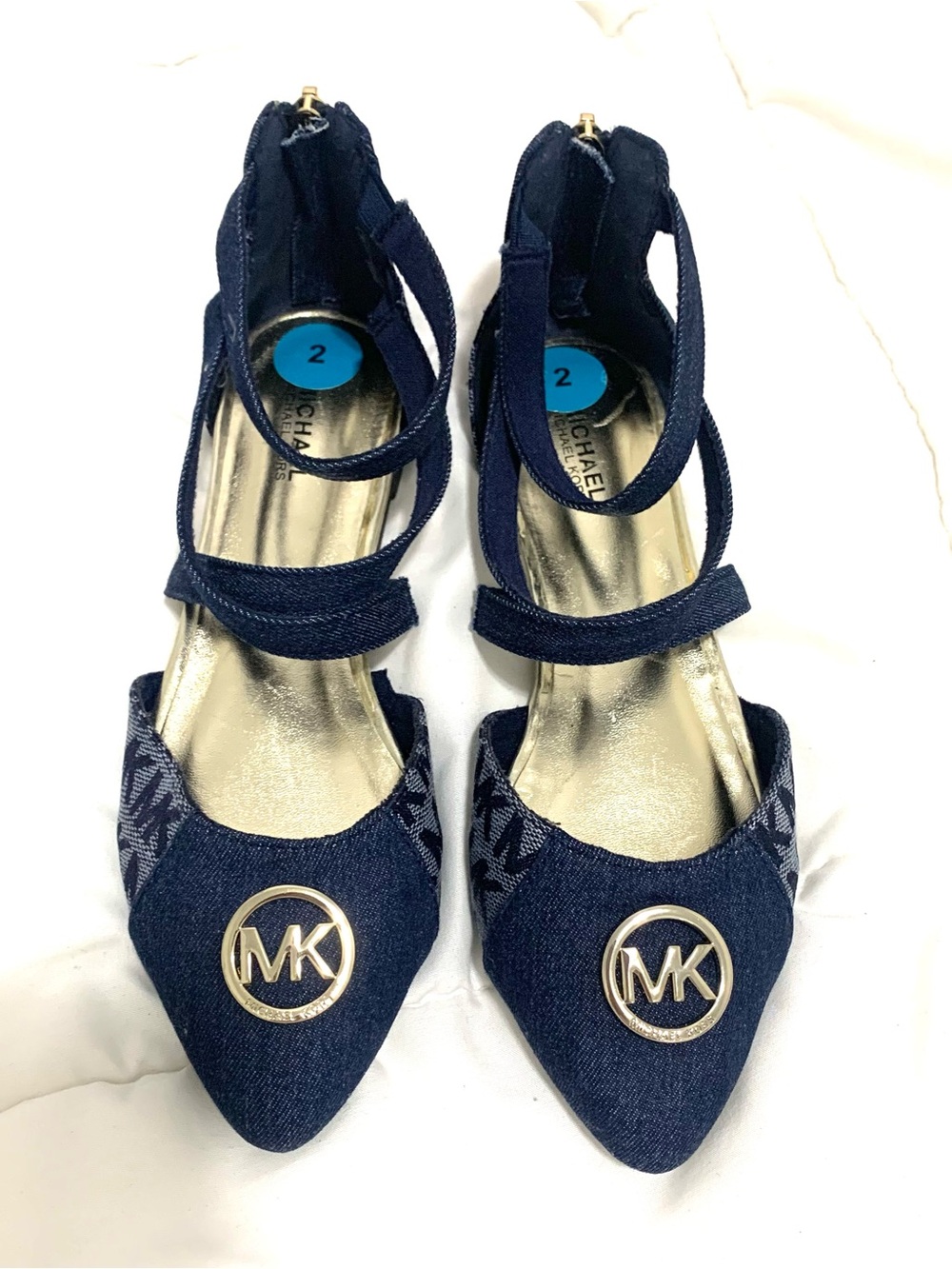 Michael Kors Denim Logo Pointed Toe Ankle-Strap Heels - NWOT